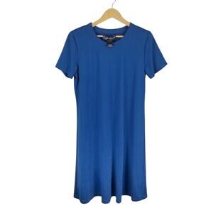 Susan Graver Women's Royal Blue Short Sleeve Jersey Knit Shift Dress Size Large